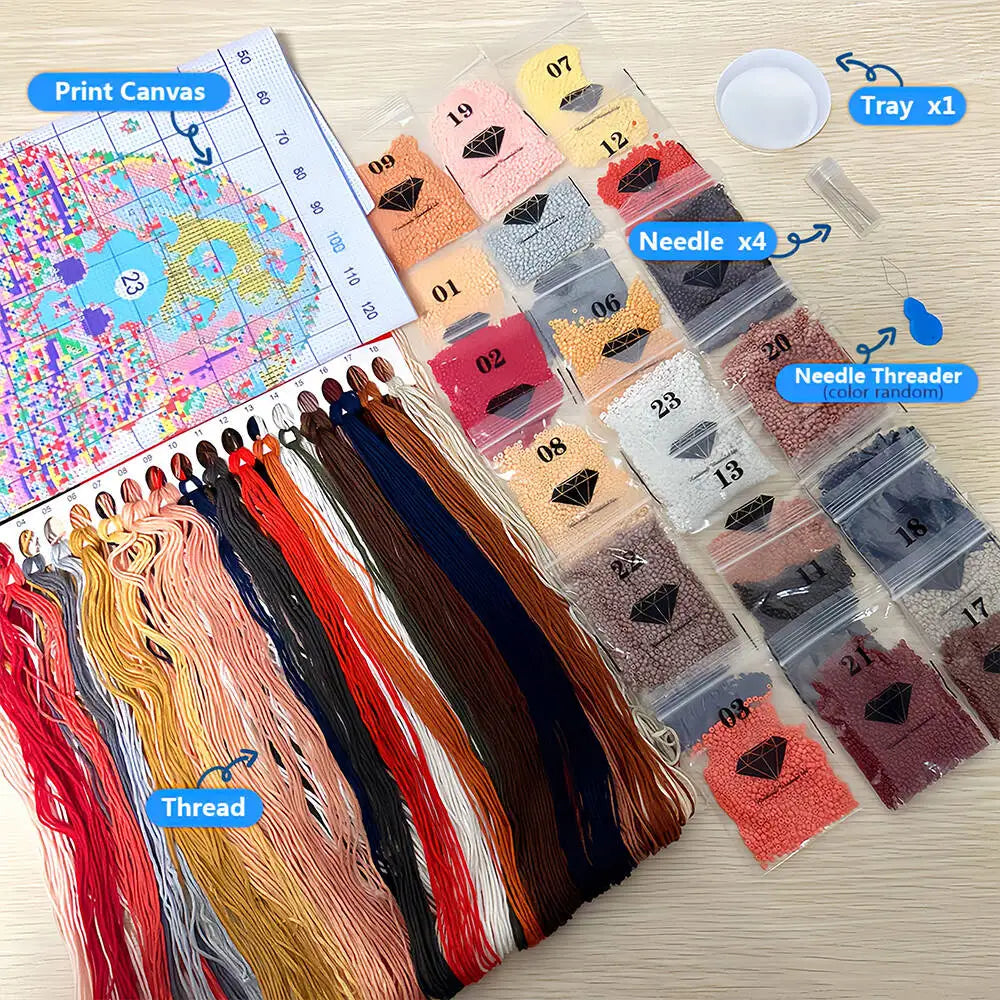 DIY Beads Embroidery Sets Cattle Car 11CT Cross Stitch Kit Cartoon Animal Pattern Artwork Sewing Supplies Home Decoration Gift