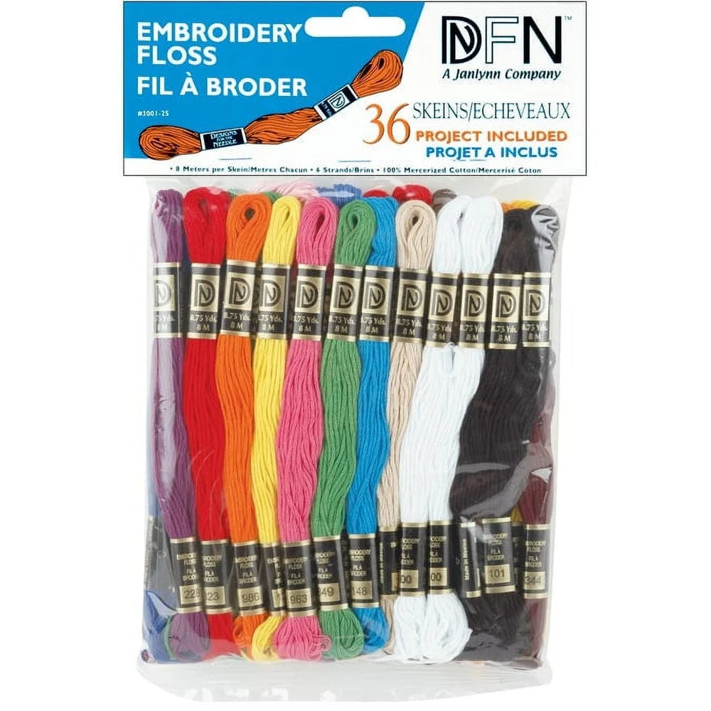 36pc Cotton Embroidery Floss Set Primary Colors Scrapbooking Card Making Jewelry Crafts Needlework Projects 8.7yd Each Skein
