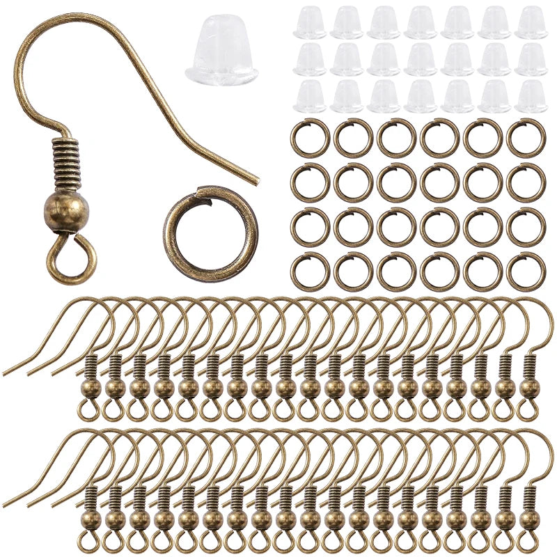 300Pcs Earrings Set Hypoallergenic Earring Hooks Jump Rings Clear Rubber Earring Backs For Jewelry Making Findings Accessories