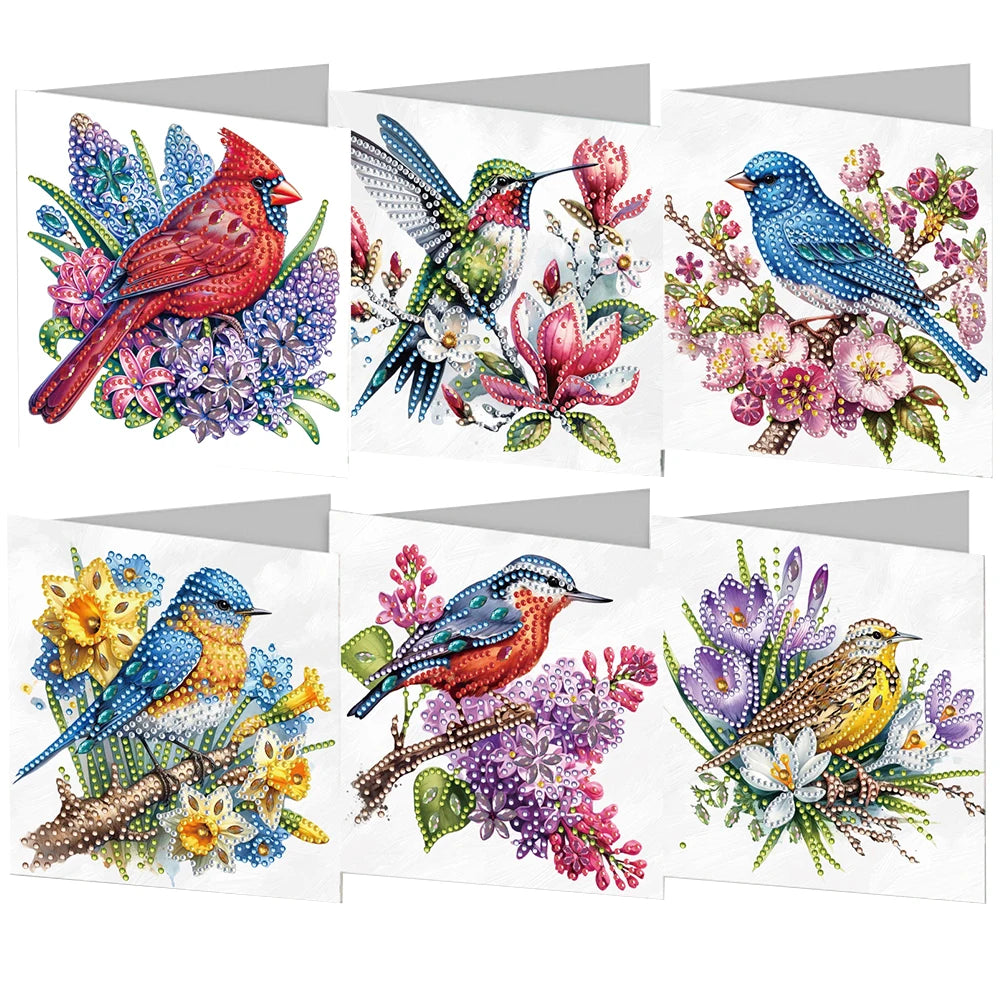 6pcs 5D Rhinestone Arts Greetings Birthday Card DIY Diamond Art Greeting Cards Handmade Diamond Painting Greeting Thank You Card