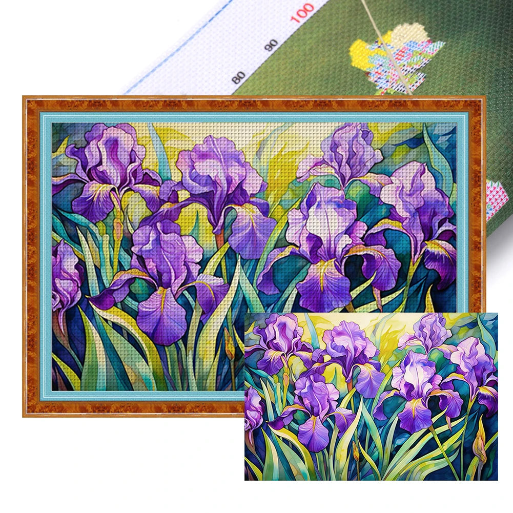 Full Embroidery cotton Thread 11CT Printed Iris Cross Stitch Kit 60x40cm