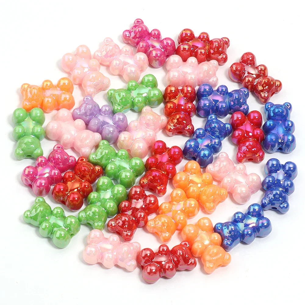 30Pcs Bear Acrylic Beads Mixed Color Cute Gummy Teddy Bear Loose Beads for DIY Jewelry Necklace Bracelet Hair Ties Accessories