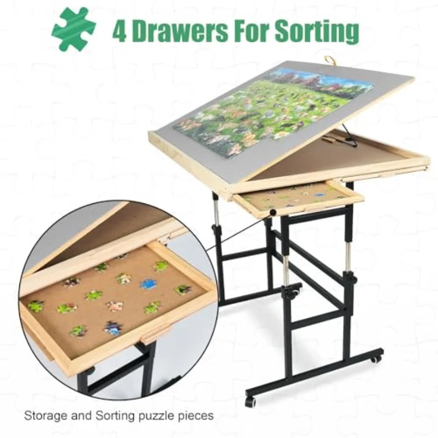 1500 Piece Jigsaw Puzzle Table with Legs25"x34"Adjustable Puzzle Tables for Adults 3TiltingAngle Portable Wooden Jigsaw Puzzle