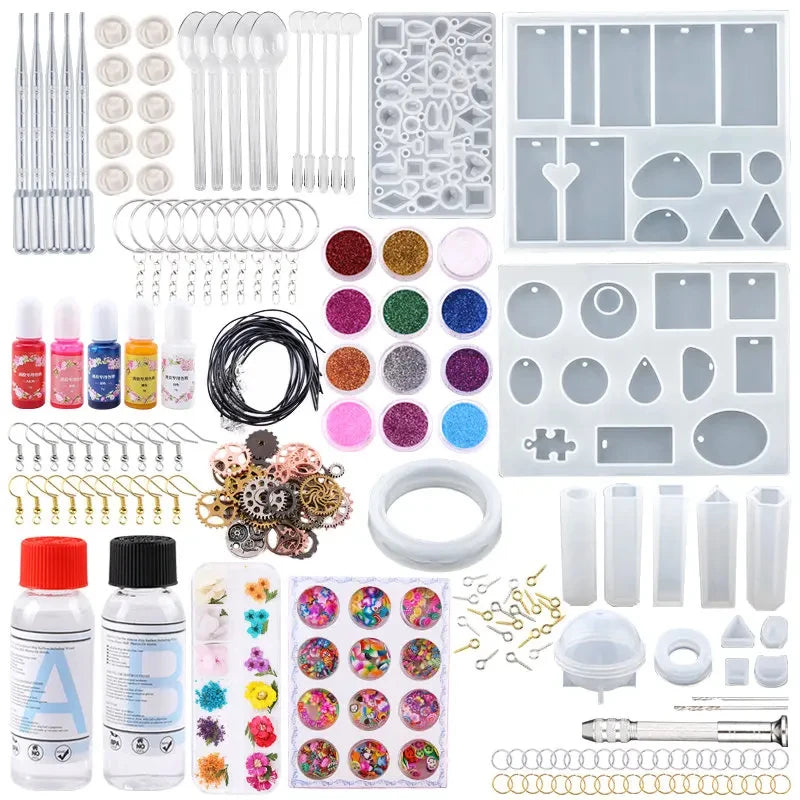 All in One Silicone Molds Starter Kit with 1:1 Clear Epoxy Resin for Office Home Decor Art Craft DIY Jewelry Making Supplies