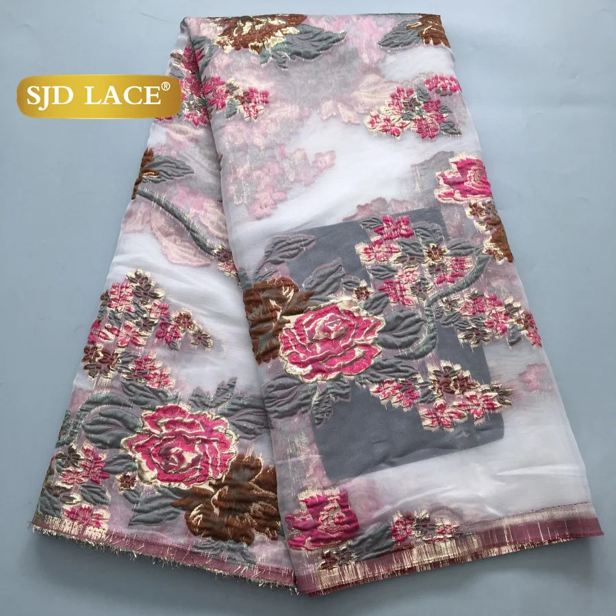 SJD LACA African Brocade Lace Fabrics 2025 High Quality Tulle Damask Nigerian Jacquard French Lace For Sewing Women Dresses 2485