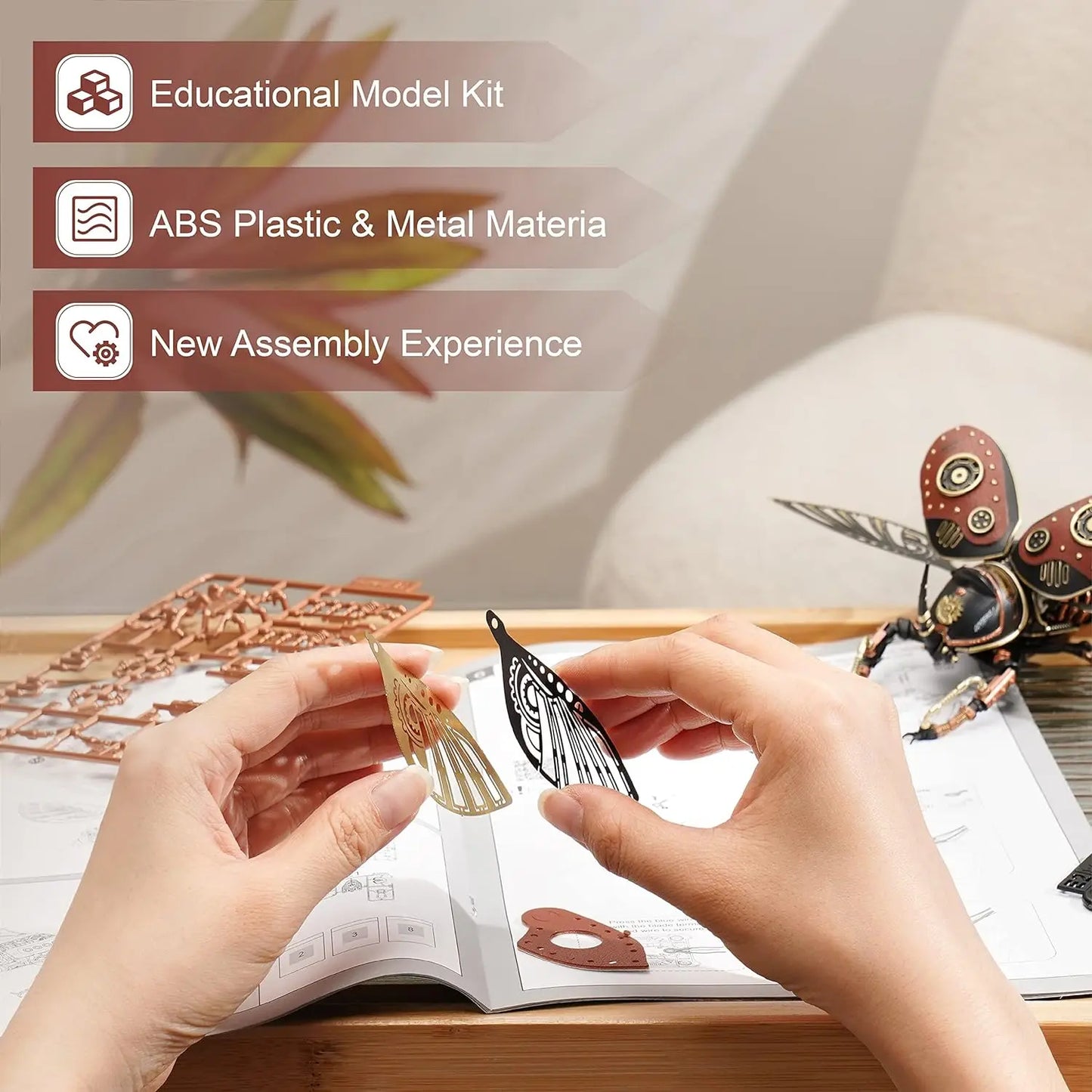 Robotime Rokr 3D Metal Puzzle Rhinoceros Beetle with LED Light of Industrial-style Building Block gift for Kids