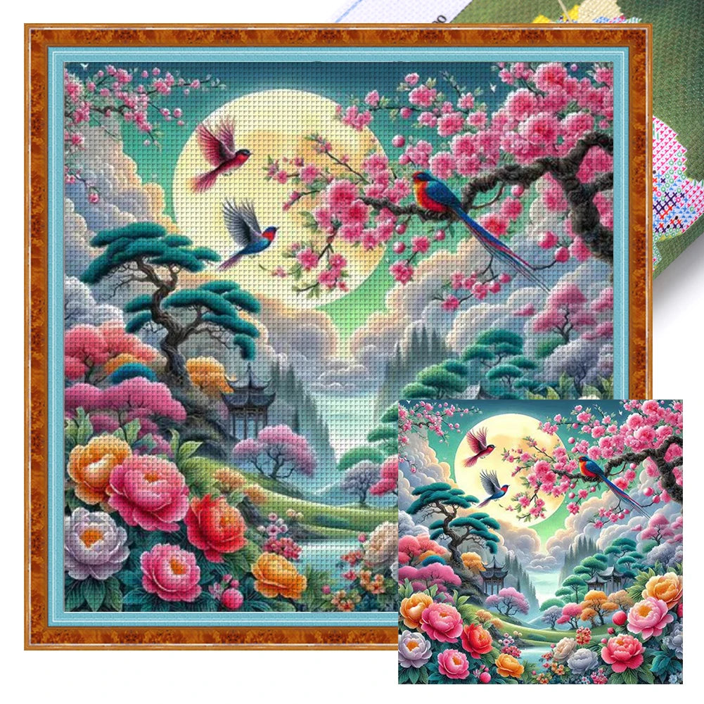 Full Embroidery cotton Thread 9CT Printed Spring Cross Stitch Kit 75x75cm
