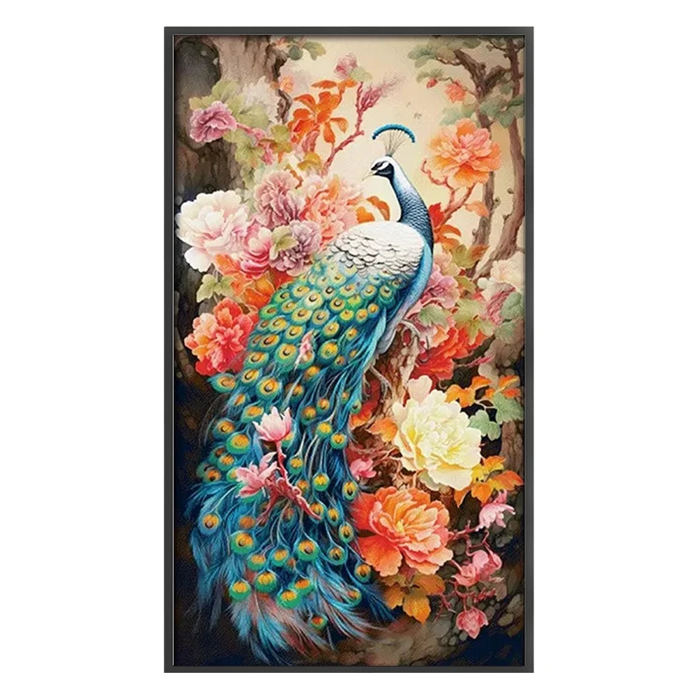 Full Embroidery cotton Thread 16CT Print Peacock Peony Cross Stitch 73x119cm