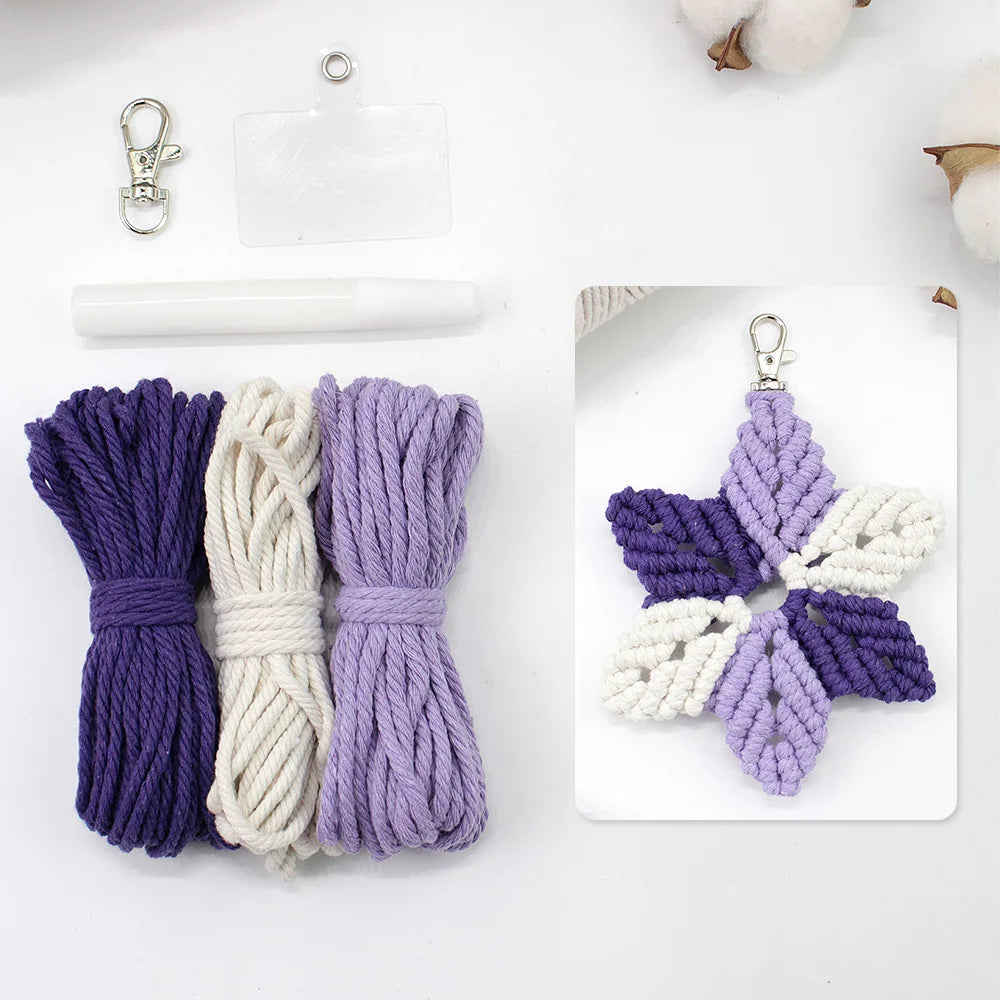 Hexagonal Star Keychain Macrame kit with tutorial for beginners Hand diy Woven kit blocking star key chain pendant lanyard