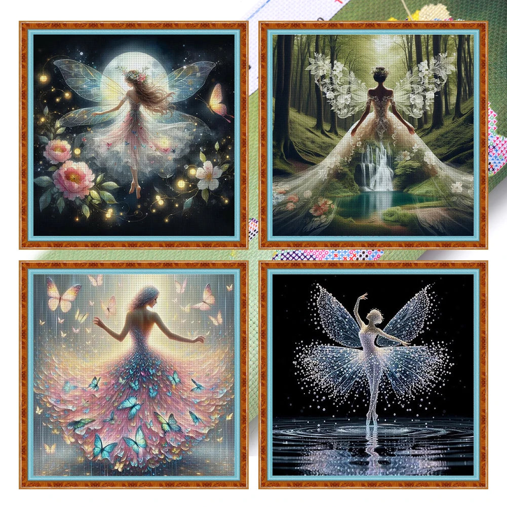 4pcs Girl Printed Cross Stitch Kit 45x45cm DIY 11CT Thread Art Needlework Decor