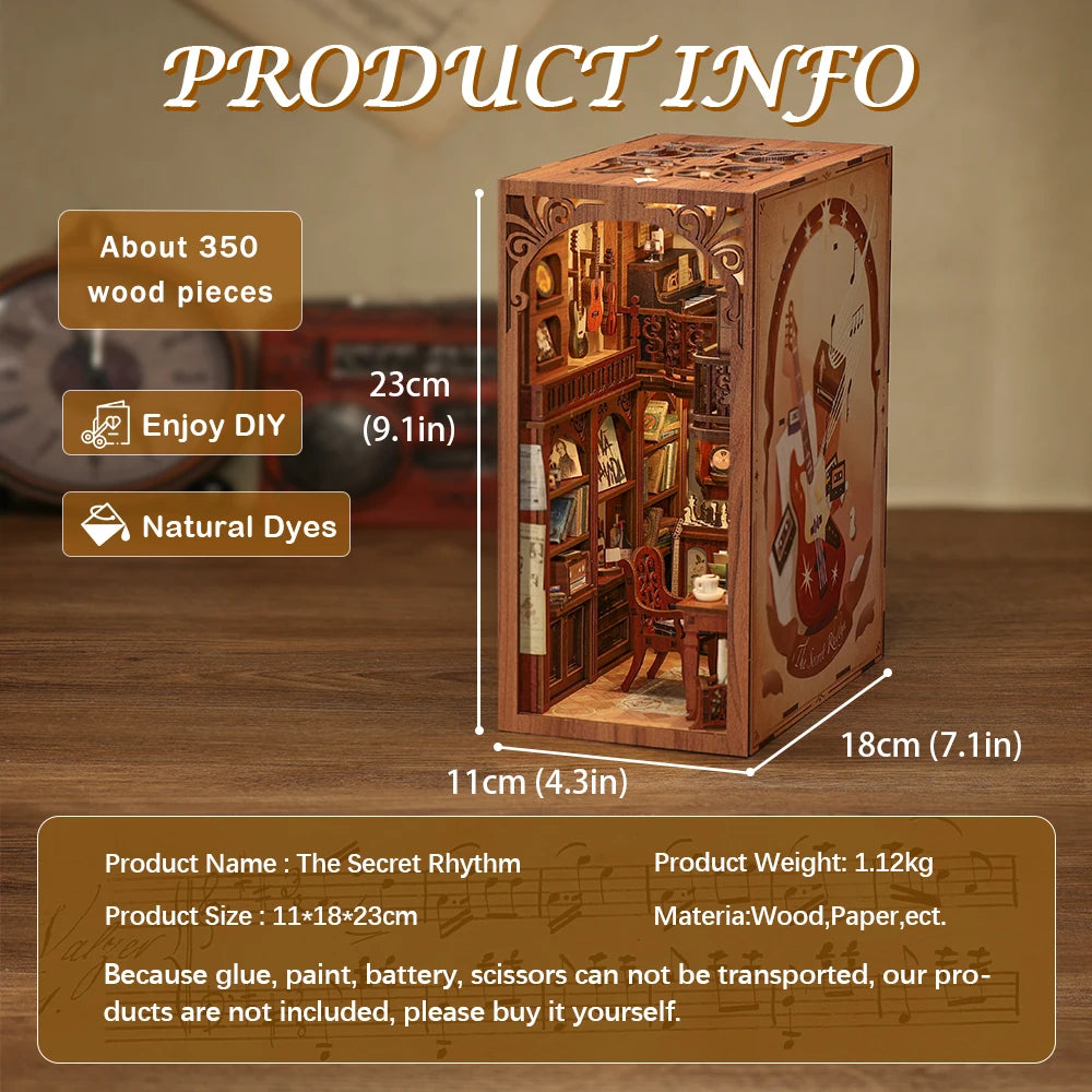 CUTEBEE DIY Book Nook Miniature Dollhouse Booknook with Touch Light Dust Cover Bookshelf Insert for Decor Gifts Secret Rhythm