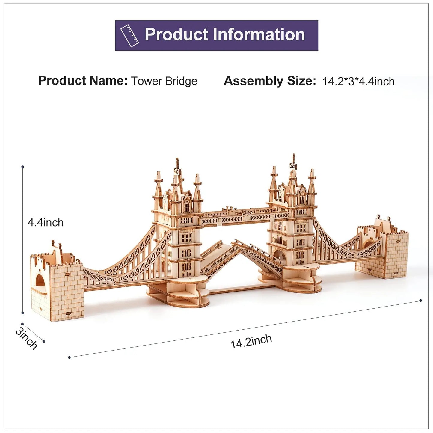Robotime Rolife DIY 3D Tower Bridge Big Ben Famous Building Wooden Puzzle Game Easy Assembly Toy Gift for Children Teen Adult