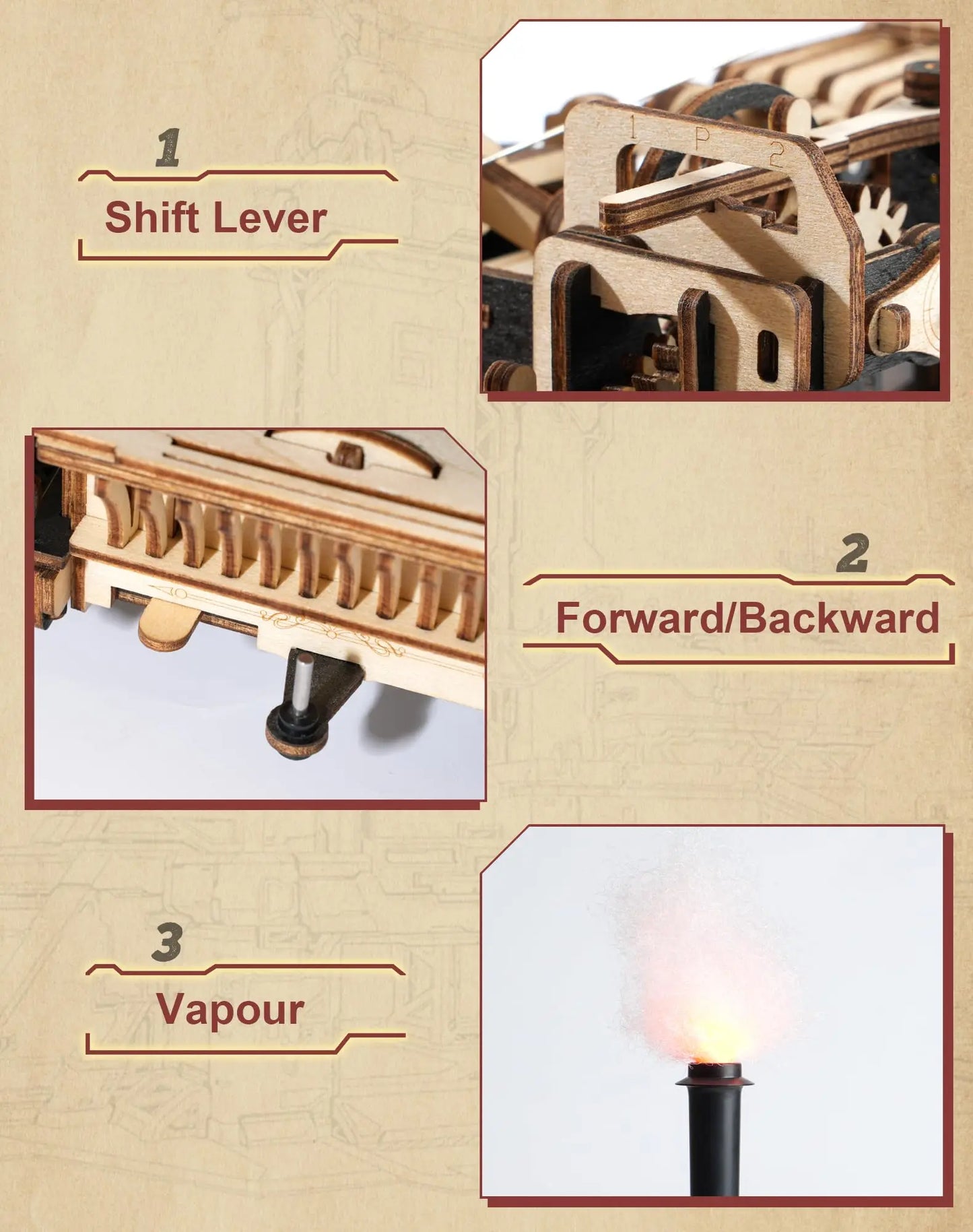 Robotime Rokr Tractor Locomotive Model 3D Wooden Puzzle for Adults Steam Engine Tractor Birthday Gifts for Boys Hobbies Toys