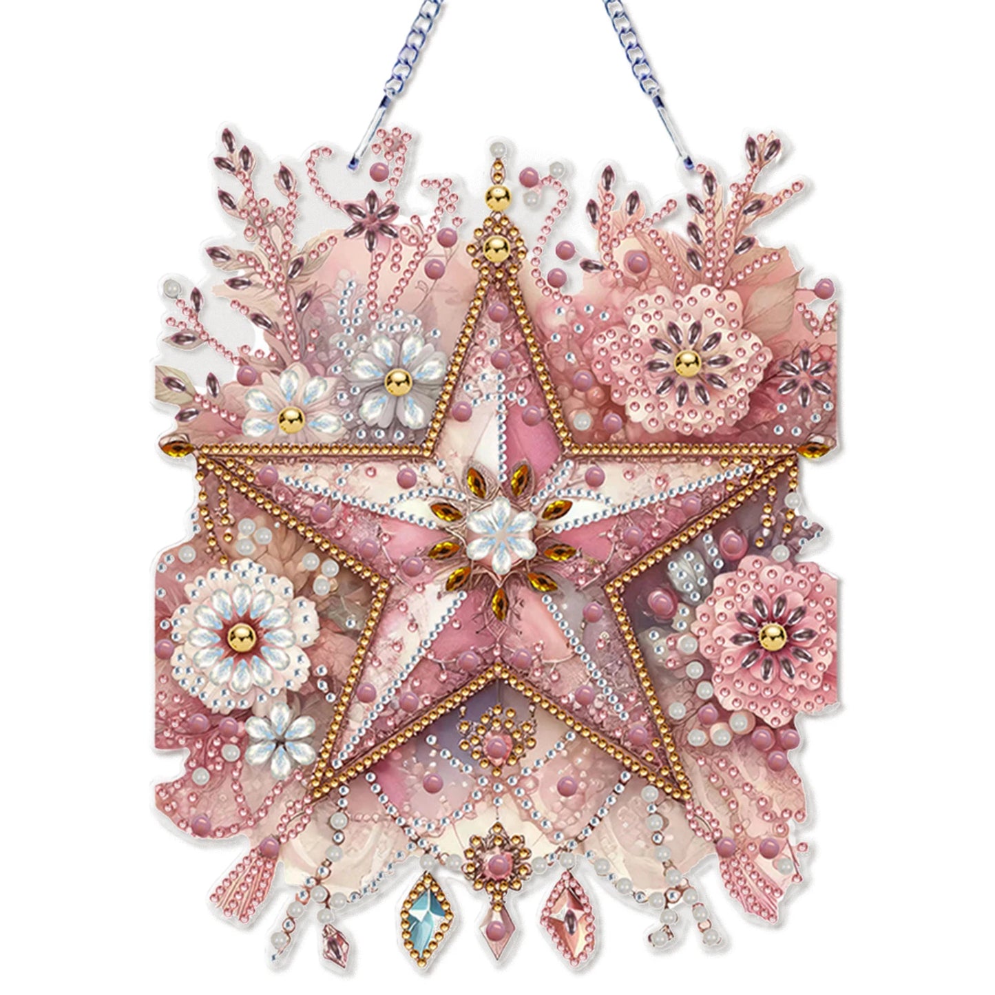 Flower 2D/Flat DIY Special Shape Hanging Diamond Art Kits Diamond Painting Set Diamond Art Pendant Wall Decor for Home & Windows