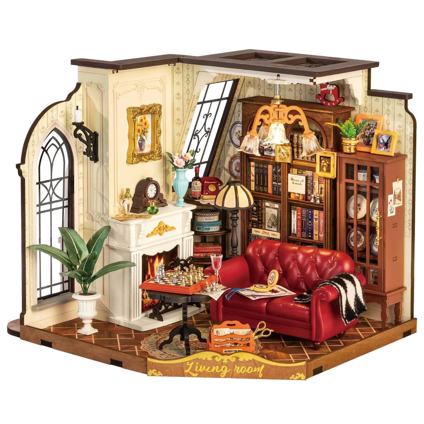 Robotime Rolife DIY Catherine's Living Room Doll House with Furniture Miniature Dollhouse Wooden Kits Toy for Kids Adults