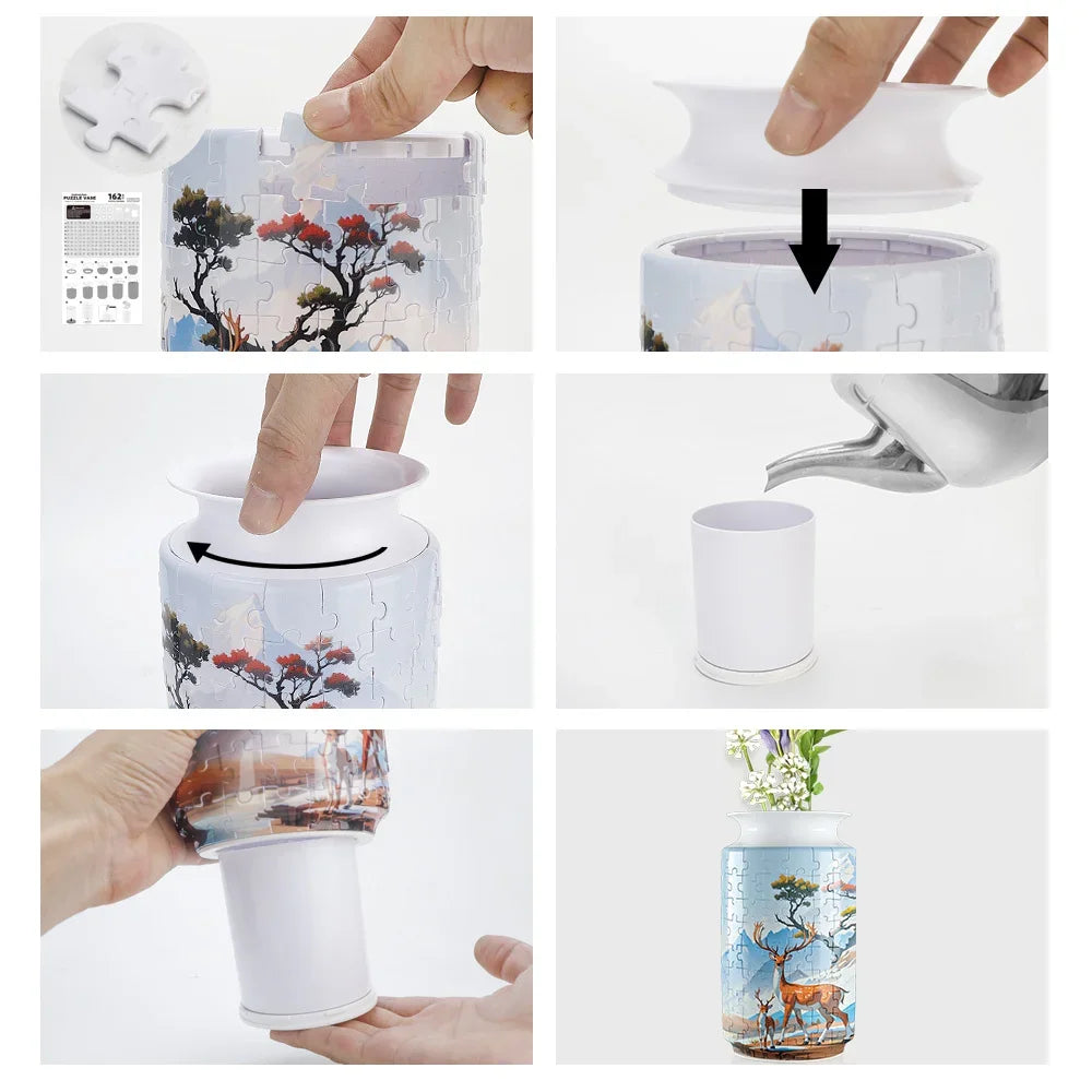 3D Puzzle Vase Flower Panda Building Blocks Bricks Unique Vase Curved Puzzle Pieces House Warming Gift Flower Arrangements Home