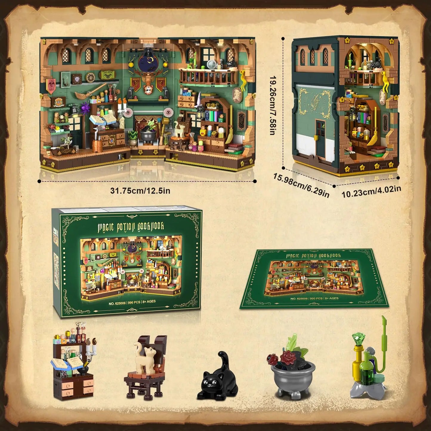 Magic Potion Booknook Building Set with Light-DIY Bookendfor Home Decor Bookshelf Miniature House Brick Model for Adults Kids