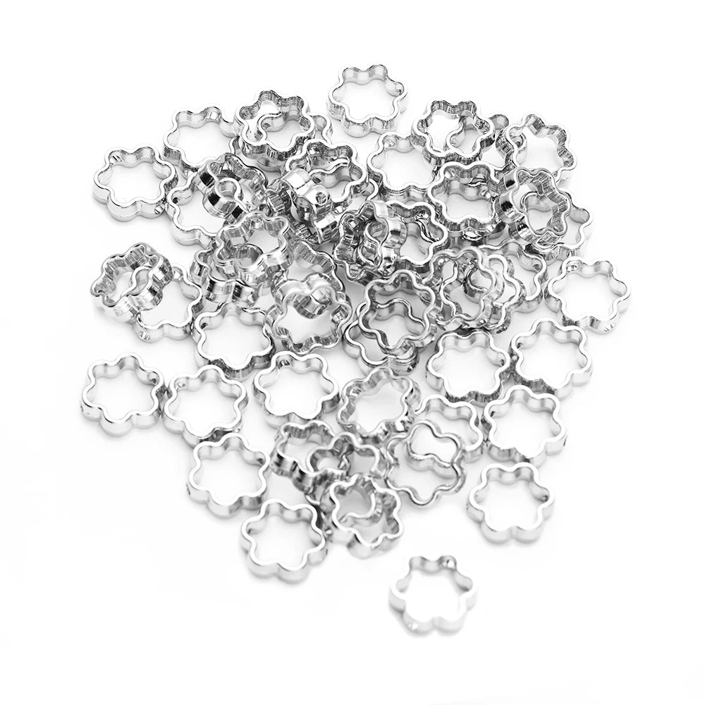 50pcs Silver Heart Hollow White K Loose Spacer Beads for Jewelry Making DIY Small Holes Necklace Bracelets Charms Accessories