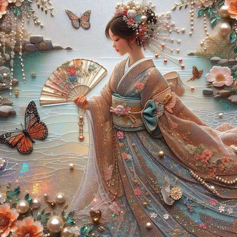5D DIY Full Round Drill Diamond Painting Japanese Geisha Beauty Decor Art Crafts DIY Birthday Gifts Christmas Party Home Decor