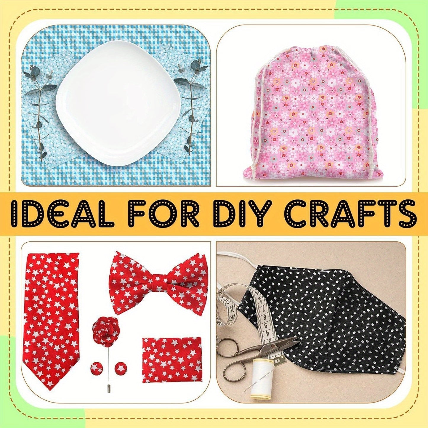 13pcs Large Fat Quarter Fabric Bundles - Extra-Large 19.98x19.98 Inch (50x50cm) Pre-Cut Cotton Squares, 100% Pure Cotton with Floral, Stripes, Polka Dots, Plaid, Stars, Hearts, Gingham, Geometric Patterns - Ideal for Quilting