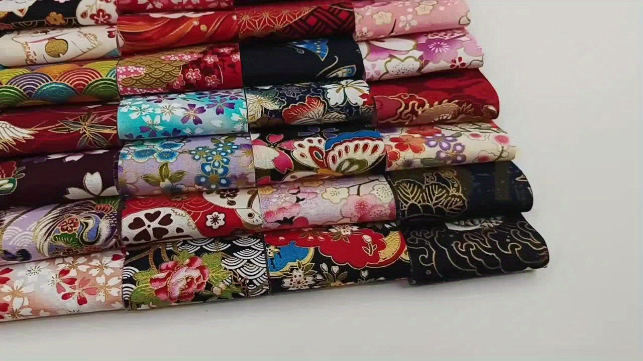 40pcs 6.5*50cm (2.55*19.7 inches) green background red flower series, articulated quilting fabric set, DIY patchwork crafts material with different patterns, hobbyist pre-cut DIY handmade doll clothes and sewing supplies.