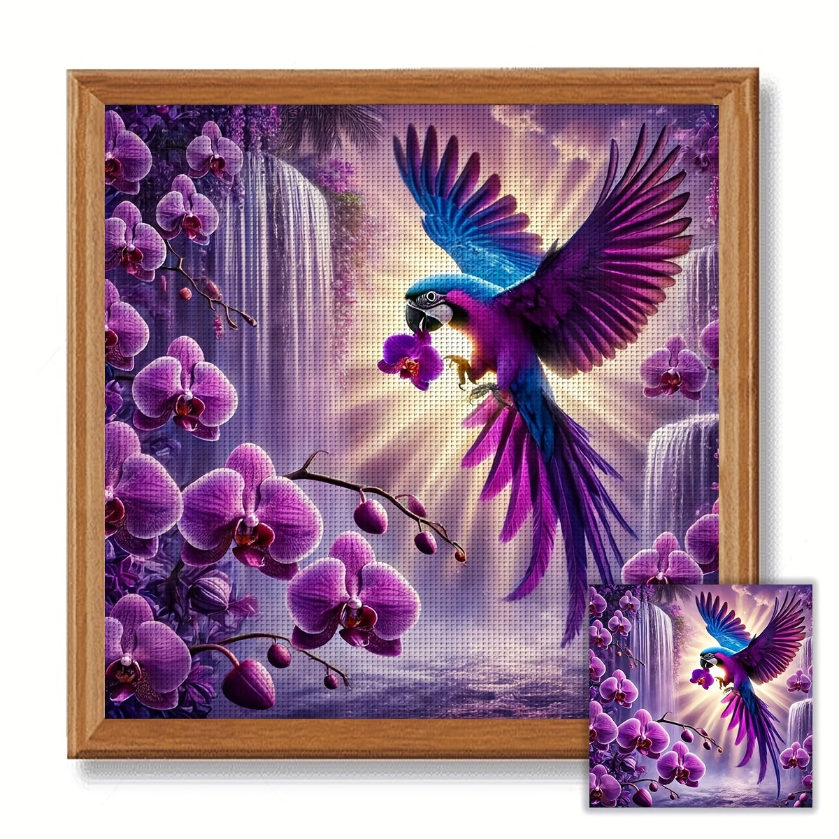 ZUOANLF 1set 40x40cm/15.7x15.7Inch DIY Cross Stitch Kit Frameless, Flowers and parrots, stamped cross stitch kits, Embroidery Set for Home Decor, Includes Patterned Fabric & Threads, Perfect for Living Room Entrance or Bedroo