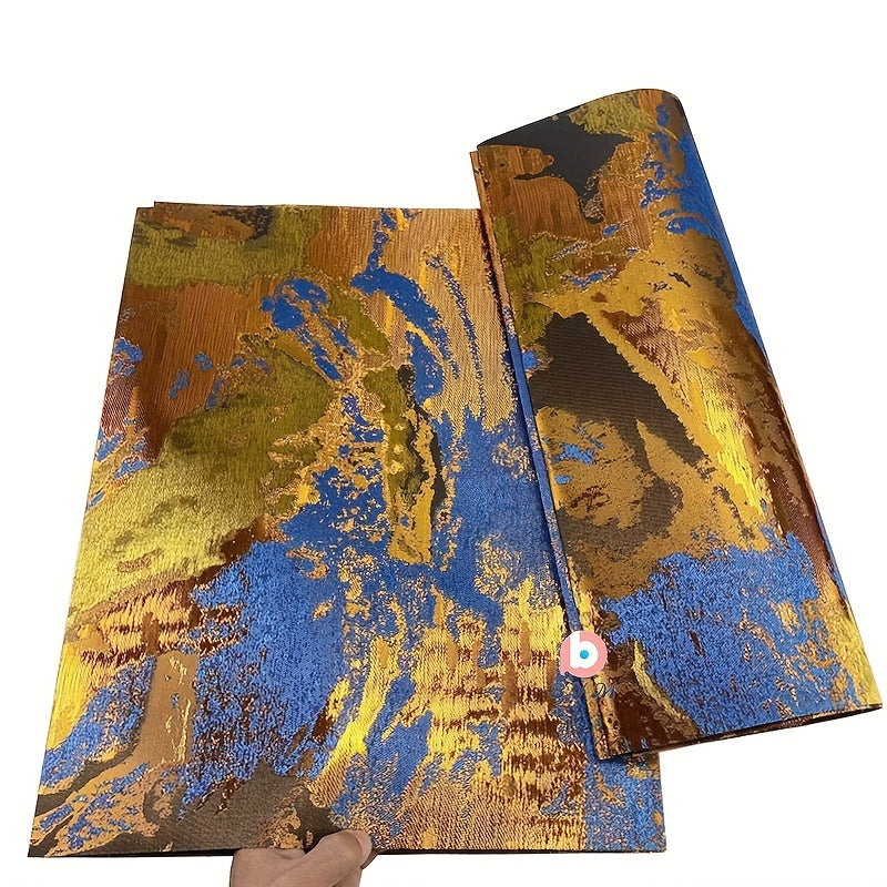 Luxury 3D Swiss GELE Gandmaster African Multi Sego Headtie Wrapper - 2pcs, Dark Blue & Golden Abstract Pattern, Handmade Polyester Fabric for Weddings & ASO EBI