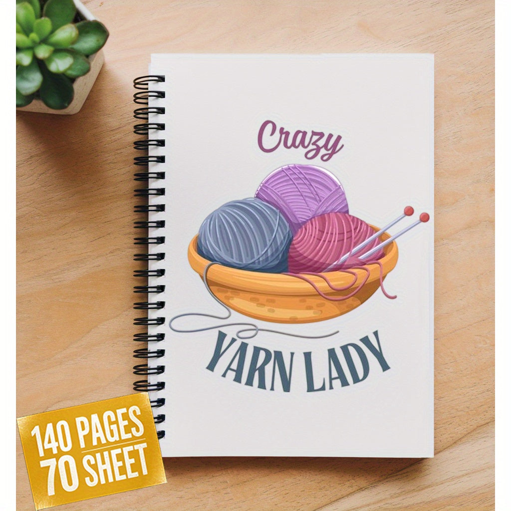 Crazy Yarn Lady's Knitting Journal & Planner - Spiral Bound Crafting Notebook with Yarn Ball & Needles Design, Knitting Patterns, Yarn Ball Tracker, Stitch Count Log, Gift for Knitters, Crochet & Fiber Arts Enthusiasts - Colo