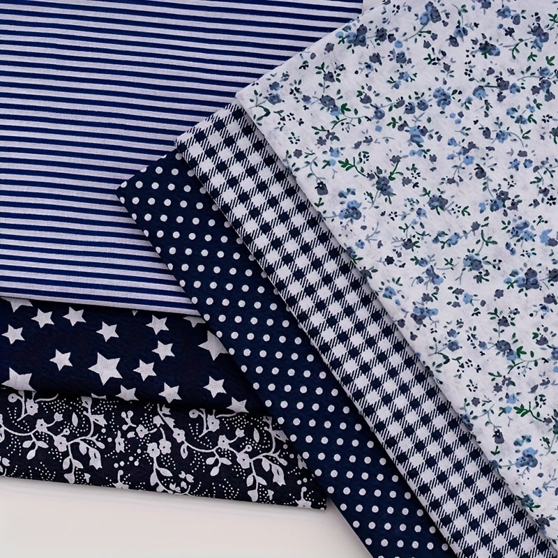 6pcs 19.99''x19.99''(50cm*50cm) Square Shape, Flower, Striped, Polka Dot Cotton Fabric Fabric For Sewing, Cotton Fabric Flower Polka Dot Bundle DIY Patchwork Quilt Cloth, Craft And Hobby Fabric(Dark Blue), Quilting Materials,