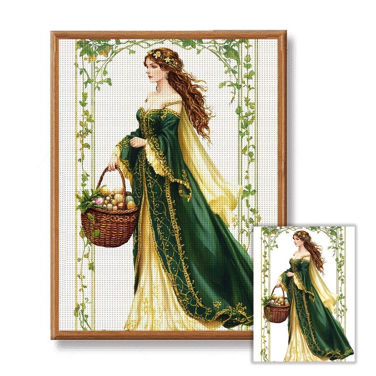 JOZYSH 11CT/14CT Cross Stitch Kit - Elegant Lady with Basket of Eggs, 30x40cm/11.8x15.7in/40x50cm/15.7x19.6in, All-Season DIY Cross Stitch Pattern with Frameless Fabric, Perfect for Living Room, Bedroom Decor - Ideal Gift for
