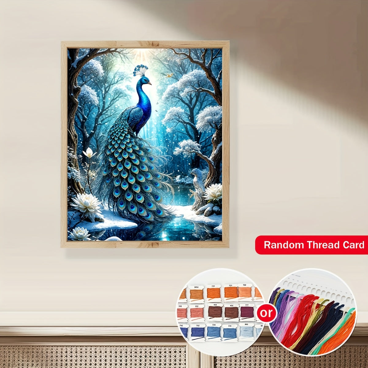 ZUOANLF 1set 40x50cm/15.7x19.7Inch DIY Cross Stitch Kit Frameless, Beautiful peacock, stamped cross stitch kits, Embroidery Set for Home Decor, Includes Patterned Fabric & Threads, Perfect for Living Room Entrance or Bedroom