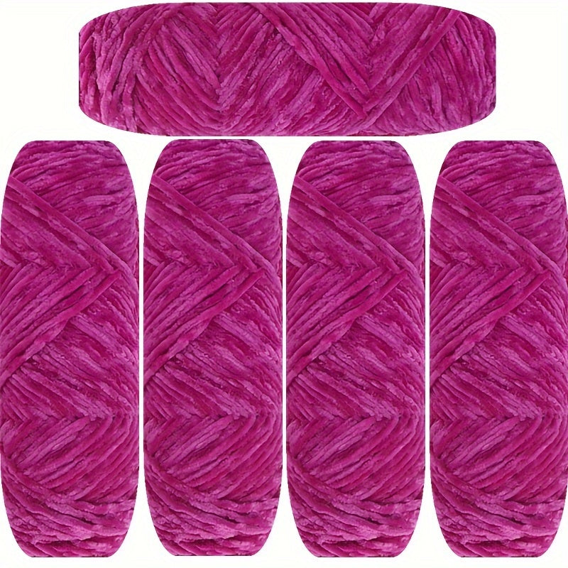 Velvet Chenille Yarn 5-Pack, 500g (17.63oz) Each, 100% Polyester, Soft Skin-Friendly Multi-Color Thick Yarn for Crochet, Knitting, DIY Crafts, Scarves, Blankets, Hats - 4mm Width