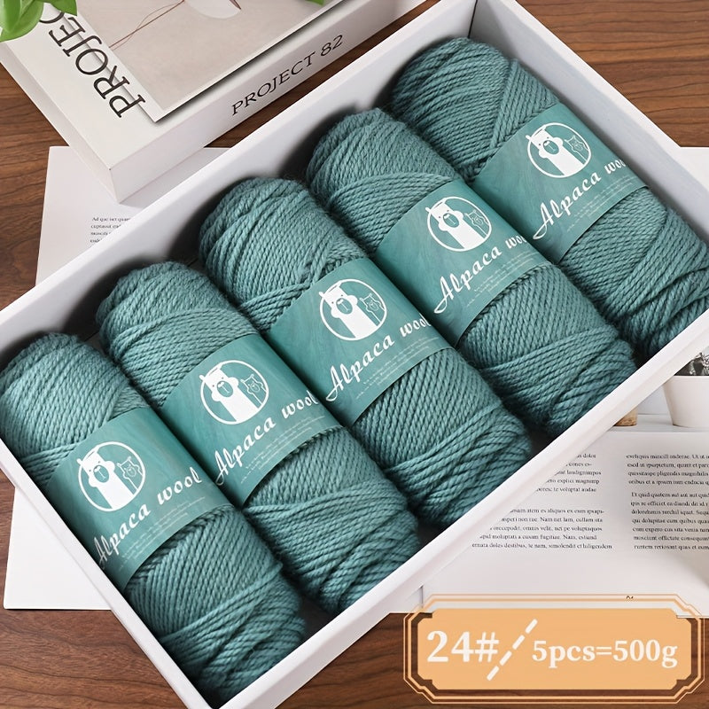 Alpaca Wool Yarn, Fine 245 Needles, Coarse Wool Yarn Balls, for Hand-Made Men'S And Women'S Autumn And Winter Warm Sweater Knitting Materials, Scarves, Hats And Other Warm Clothes 500G 5/Pack