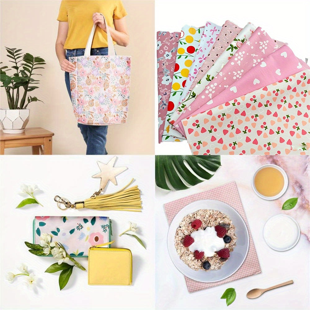 22pcs 10x10'' Pink Cotton Print Fabric Bundles with Green Leaf Flower Stripe - Perfect for DIY Sewing Patterns, Crafts, and Home Decor, Craft Projects|Playful Design|Soft Texture