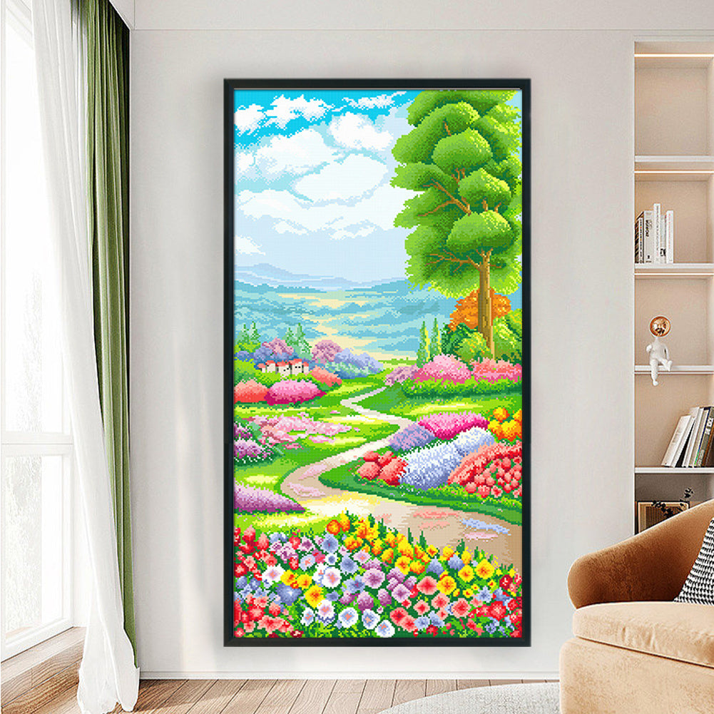 Stamped Cross Stitch Kits for Adults, Secret Garden Embroidery Kits for Beginners, 11CT Patterns, Counted Embroidery Needlepoint Kits Home Decor, 19.69 x 35.43 inch