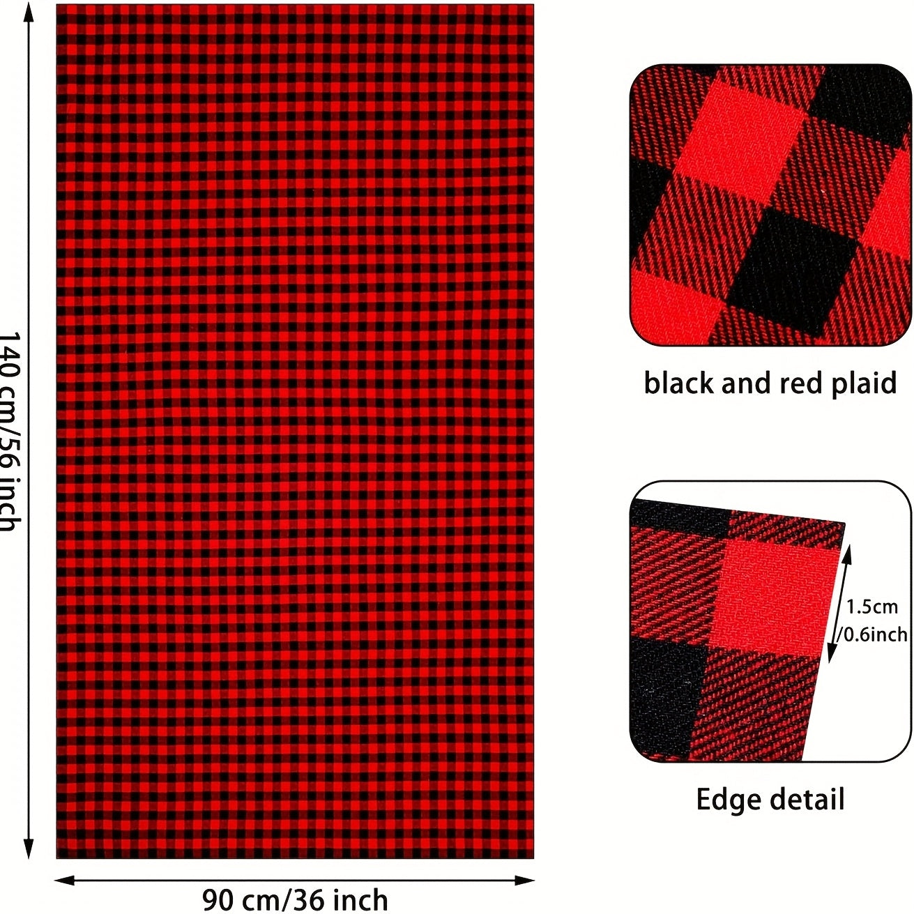 Buffalo Plaid Fabric 56 X 36 Inch Christmas Plaid Cotton Checkered Buffalo Fabric By The Yard Precut Patchwork Sewing For DIY Craft Sewing Home Christmas Decoration(Red-Black)