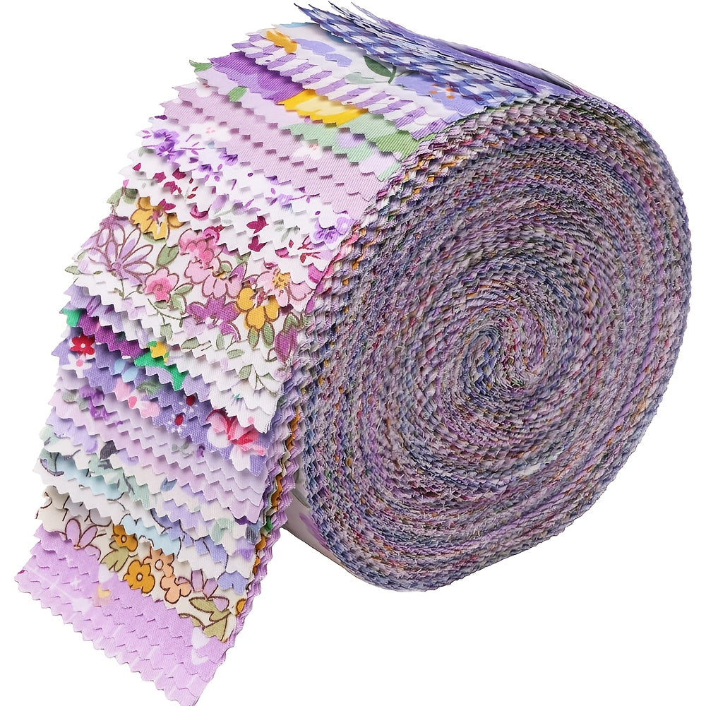 40pcs Purple Garden Jelly Roll Fabric - 2.5" x 20" Wide Pre-Cut Quilt Strips with Assorted Floral & Checkered Patterns for Quilting, Sewing, DIY Crafts, Jelly Roll Fabric for Quilting, Sewing Projects, Vibrant Pattern Variety