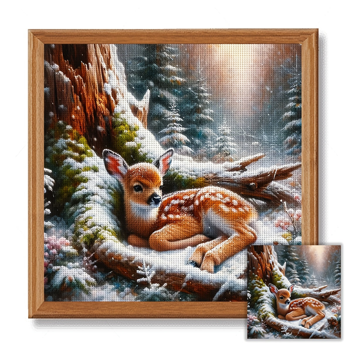 1set 40x40cm/15.7x15.7Inch DIY Cross Stitch Kit Frameless, Sweet Little Deer, Stamped Cross Stitch Kits, Cross Stitch Set for Home Decor, Includes Patterned Fabric & Threads, Perfect for Living Room Entrance Or Bedroom Decora