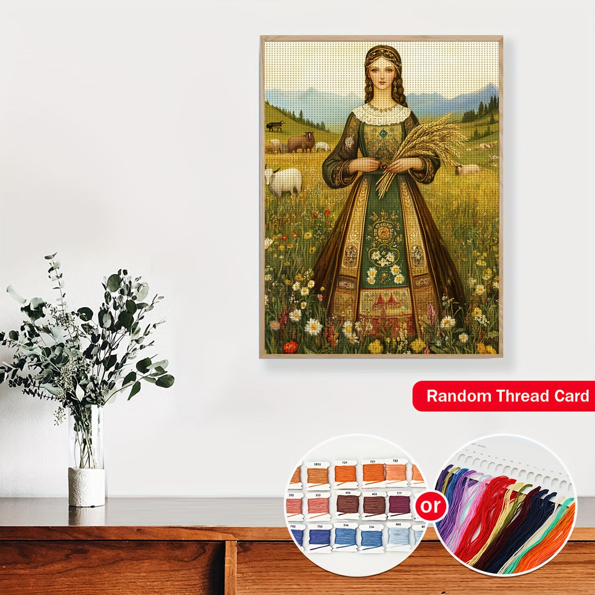 JOZYSH 1 Set 11.81x15.75inch DIY Cross Stitch Kit - Elegant Princess in Floral Dress with Sheep and Wheat, All-Season Home Decor for Living Room, Bedroom, or Gift, Cross Stitch Craft Kit | Elegant Princess Design | Detailed E