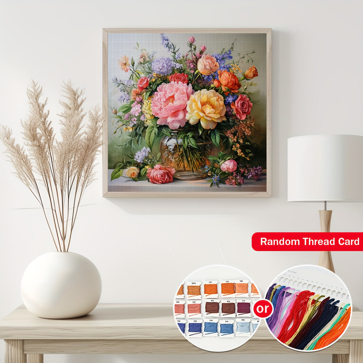 ZUOANLF 1set 40x40cm/15.7x15.7Inch DIY Cross Stitch Kit Frameless, Beautiful flowers, stamped cross stitch kits, Embroidery Set for Home Decor, Includes Patterned Fabric & Threads, Perfect for Living Room Entrance or Bedroom