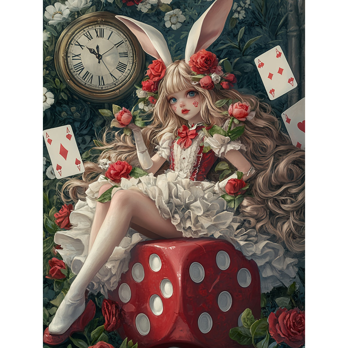 1pc JOZYSH 11CT/14CT DIY Kit - 11.81x15.75inch, Relaxing Adult Beginner Cross Stitch Set with Printed Canvas, Needles, Threads, Patterns & Instructions - Whimsical Rabbit in Floral Dress Design, Perfect for Home & Office Deco