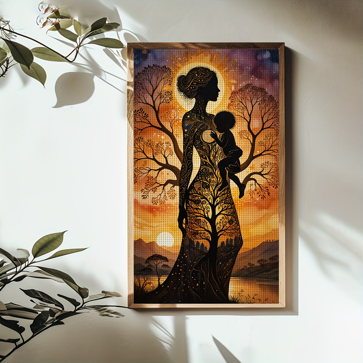 1pc Elegant Mother and Child with Tree Pattern 11CT/14CT Cross Stitch DIY Kit - Relaxing Adult Beginner Embroidery Set for Bedroom or Living Room Wall Decor, Includes Printed Canvas, Needle, Thread, Pattern, and Instructions,