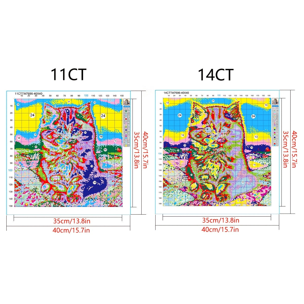 1set 40x40cm/15.7x15.7Inch DIY Cross Stitch Kit Frameless, Cute kitten, stamped cross stitch kits, Cross Stitch Set for Home Decor, Includes Patterned Fabric & Threads, Perfect for Living Room Entrance or Bedroom Decoration a