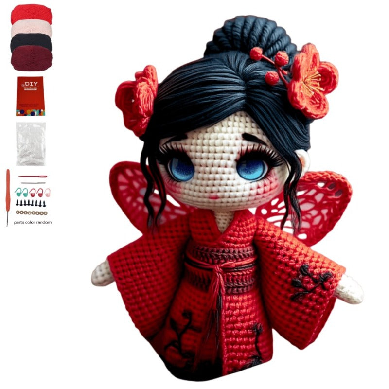 Complete DIY Crochet Kimono Girl Doll Kit - -Themed 4-Color Yarn with Fabric for Amigurumi Making, Handmade Crochet Craft for s & Hobbyists (All-Season Crochet Project) - Yarn Set & Material Package)