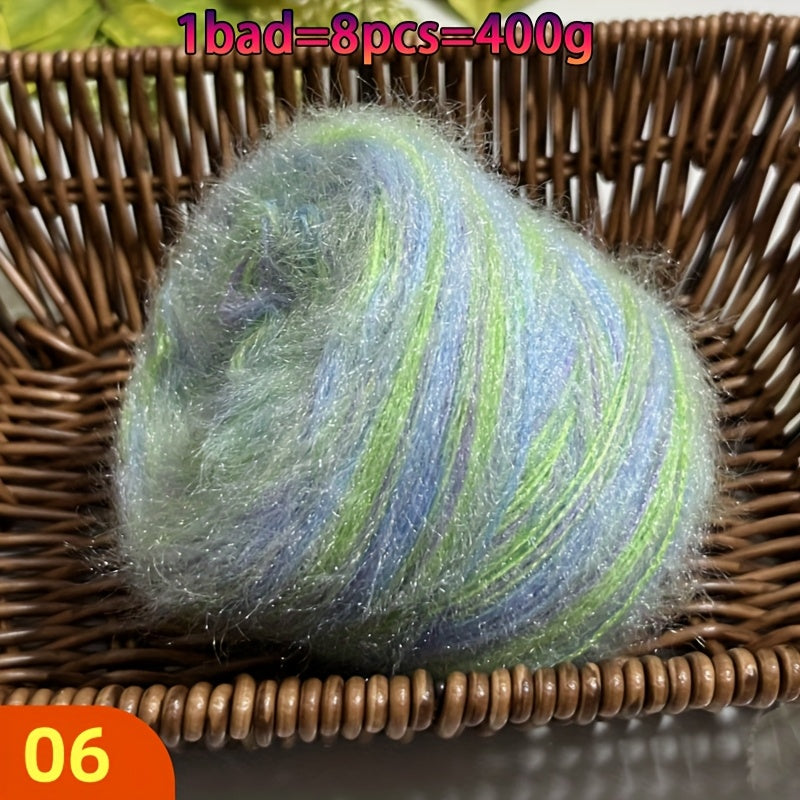 A Large Economical Pack of 400G of Soft Long-Haired Yarn, Suitable for Sweaters, Scarves, Jackets, Shawls, Hats, Coats, Etc. This Yarn Material Kit Is Perfect for DIY Projects. 1 Pack = 8pcs = 400G, Consisting of 80% Acrylic