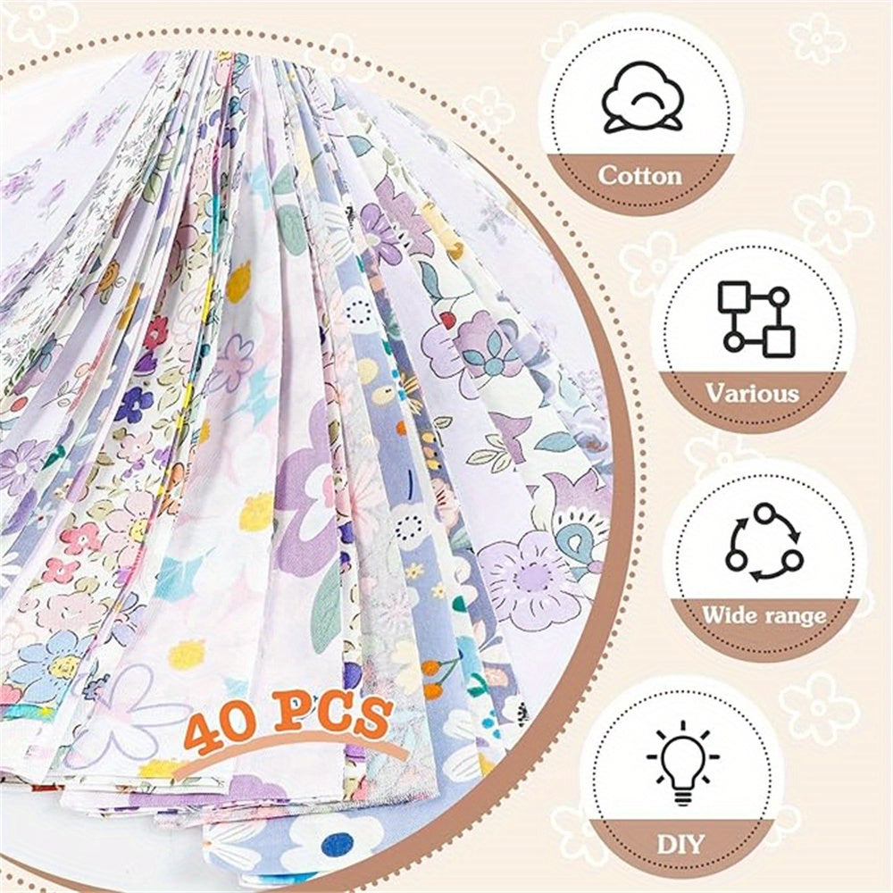 40pcs Pre-Cut Fabric Bundles - Pastel Floral, Soft Sewing Fabric Sheets for DIY Crafts, Scrapbooking, Party Decorations - Ideal for Beginners & Experts - Make Toy Set, Fabric By The Yard, Fabric For Sewing