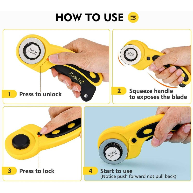 Complete Rotary Cutter Set with 45mm & 28mm Fabric Cutters, A3 Self-Healing & 12x6 Inch Quilting Ruler - Heavy-Duty Double-Sided Cutting Board for Quilting, Sewing, Fabric Crafting Kit with 10 Blades (for hobbyists & Professi