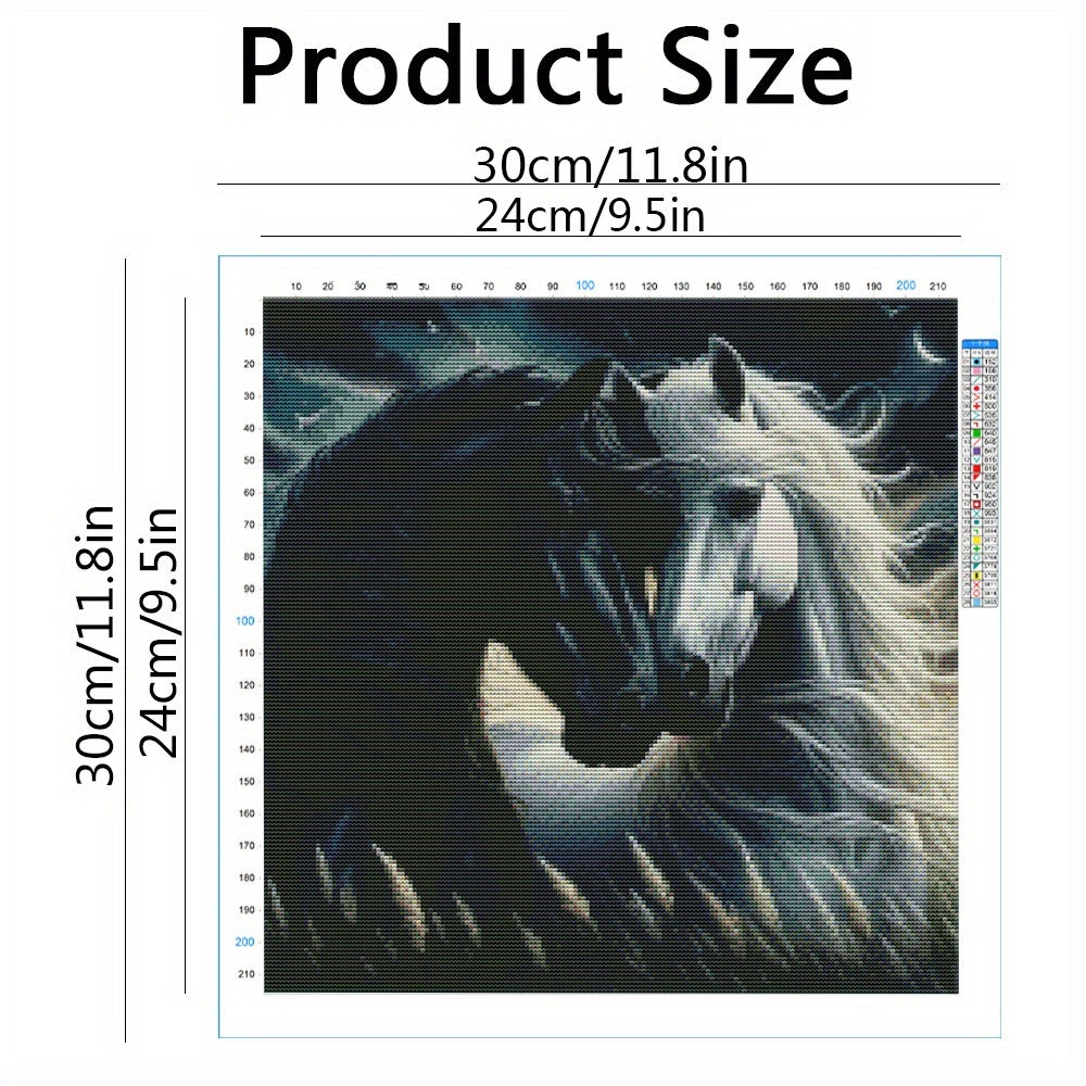 DIY Full 11CT Embroidery Cross Stitch Kits Majestic Black and White Horses Under Night Sky Pre Printed Aida Cloth Needles Threads Animal Art Cross Stitch Kit for Home Decor