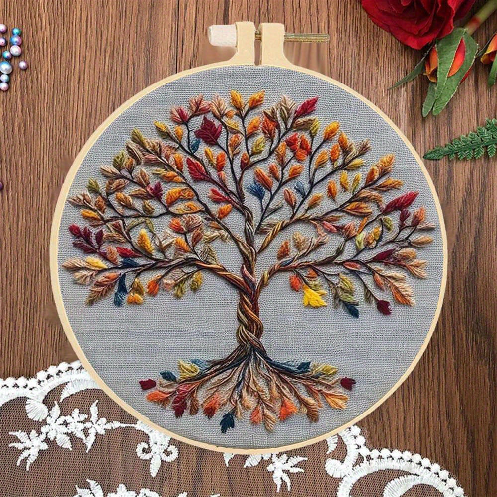 HUACAN 1pc Embroidery Tree Landscape Counted Cross Stitch Kits Unprinted with Pre-printed Patterns Hoops Multicolor Threads Tools