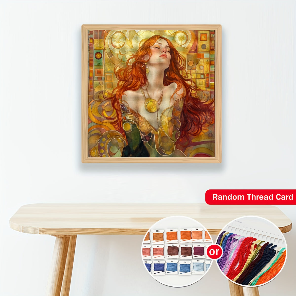 JOZYSH 1pc 15.75x15.75inch DIY Cross Stitch Kit - Vibrant Orange-Haired Woman with Golden Earrings, Detailed Pattern for Home Decor, All-Season Artistic Gift, Seasonal Home Decor|Vibrant Artwork|Detailed Craftsmanship, Cross